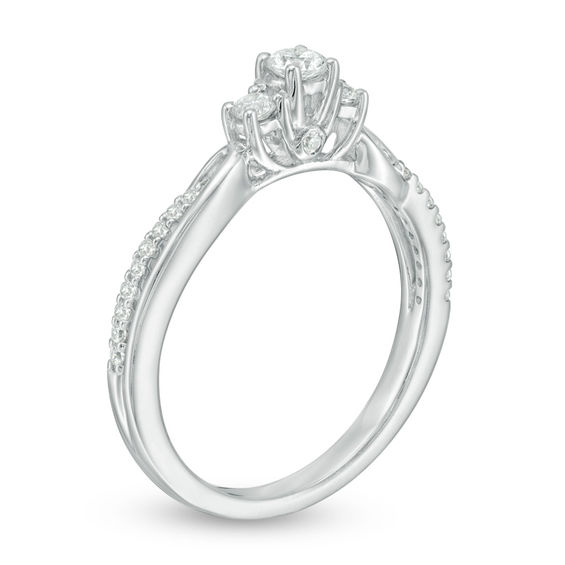 0.30 CT. T.W. Certified Canadian Diamond Three Stone Swirl Engagement Ring in 14K White Gold (I/I2)