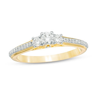 0.40 CT. T.W. Certified Canadian Diamond Three Stone Engagement Ring in 14K Gold (I/I2)