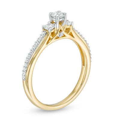 0.40 CT. T.W. Certified Canadian Diamond Three Stone Engagement Ring in 14K Gold (I/I2)