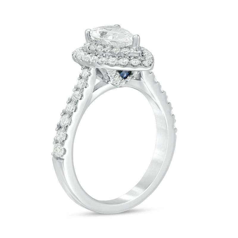 Vera Wang Love Collection 1.69 CT. T.W. Certified Pear-Shaped Diamond Frame Engagement Ring in 14K White Gold (I/SI2)|Peoples Jewellers