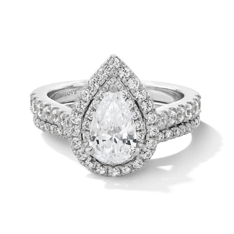 Main Image 5 of Vera Wang Love Collection 1.69 CT. T.W. Certified Pear-Shaped Diamond Frame Engagement Ring in 14K White Gold (I/SI2)