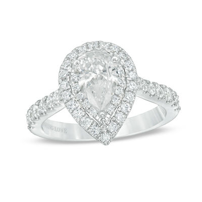 Vera Wang Love Collection 1.69 CT. T.W. Certified Pear-Shaped Diamond Frame Engagement Ring in Platinum (I/SI2)