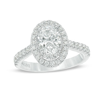 Vera Wang Love Collection 1.58 CT. T.W. Certified Oval Diamond Frame Engagement Ring in Platinum (I/SI2)