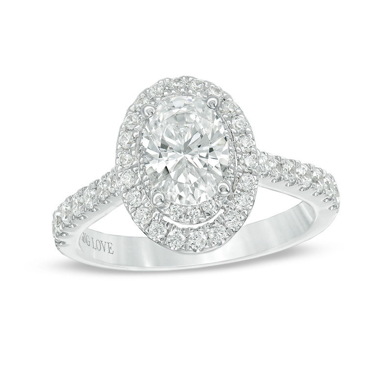 Vera Wang Love Collection 1.58 CT. T.W. Certified Oval Diamond Frame Engagement Ring in Platinum (I/SI2)|Peoples Jewellers