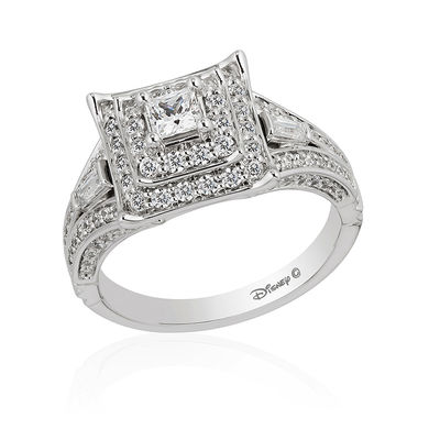 Enchanted Disney Mulan 1.00 CT. T.W. Princess-Cut Diamond Double Frame Engagement Ring in 14K White Gold