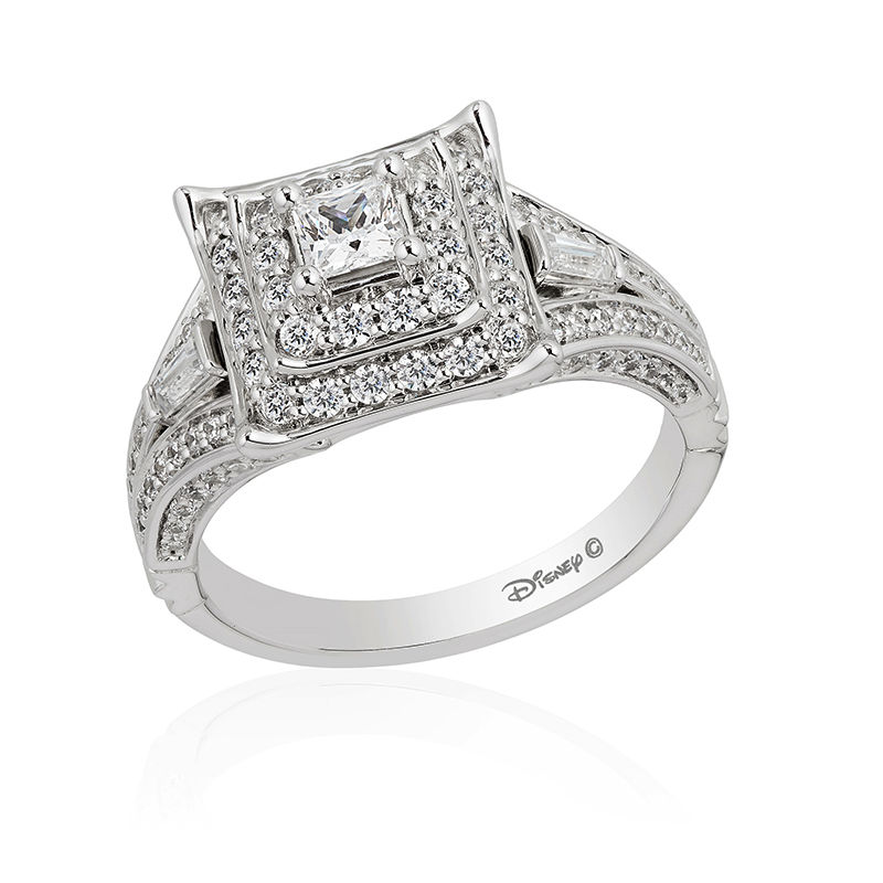 Enchanted Disney Mulan 1.00 CT. T.W. Princess-Cut Diamond Double Frame Engagement Ring in 14K White Gold|Peoples Jewellers