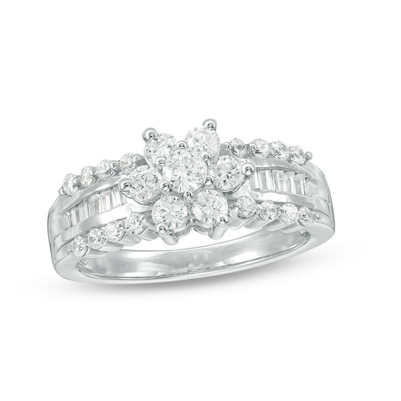 0.69 CT. T.W. Diamond Frame Multi-Row Ring in 10K White Gold|Peoples Jewellers