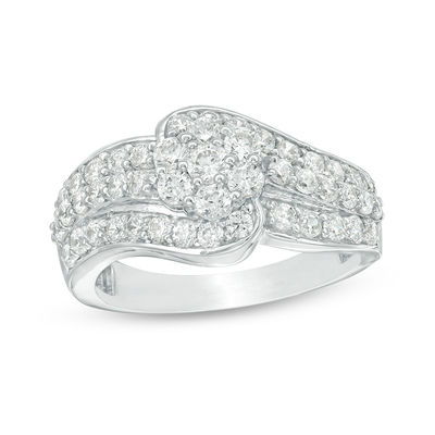 1.23 CT. T.W. Multi-Diamond Multi-Row Bypass Ring in 10K White Gold