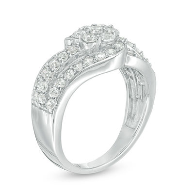 1.23 CT. T.W. Multi-Diamond Multi-Row Bypass Ring in 10K White Gold