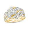 Thumbnail Image 0 of 1.29 CT. T.W. Multi-Diamond Three Stone Frame Bypass Ring in 10K Gold