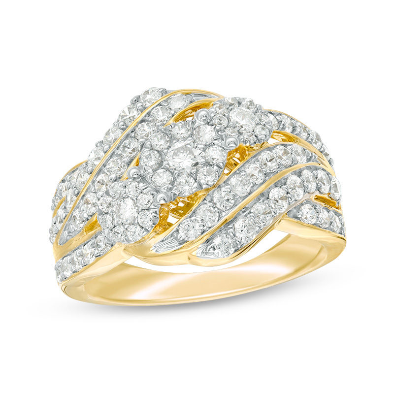 1.29 CT. T.W. Multi-Diamond Three Stone Frame Bypass Ring in 10K Gold|Peoples Jewellers
