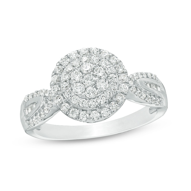 0.45 CT. T.W. Multi-Diamond Diamond Double Frame Ring in 10K White Gold|Peoples Jewellers