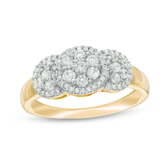 0.45 CT. T.W. Composite Diamond Three Stone Frame Ring in 10K Gold