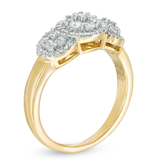 0.45 CT. T.W. Composite Diamond Three Stone Frame Ring in 10K Gold