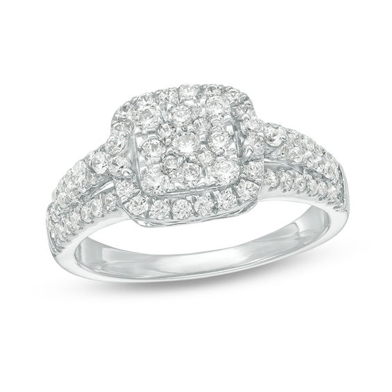 0.69 CT. T.W. Multi-Diamond Cushion Frame Ring in 10K White Gold