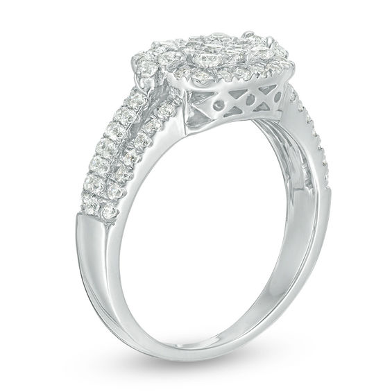 0.69 CT. T.W. Multi-Diamond Cushion Frame Ring in 10K White Gold