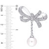 Thumbnail Image 2 of 9.5-10.0mm Freshwater Cultured Pearl and White Sapphire Bow Brooch in Sterling Silver