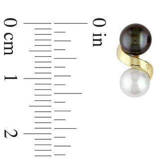 5.5-6.0mm Button White and Dyed Black Freshwater Cultured Pearl Cascading Drop Earrings in 10K Gold