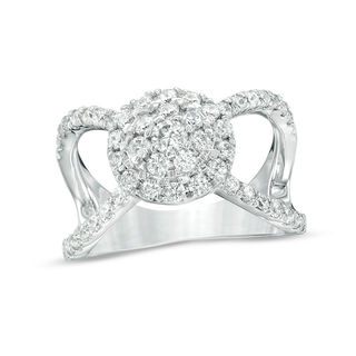 0.95 CT. T.W. Diamond Double Frame Split Shank Ring in 10K White Gold