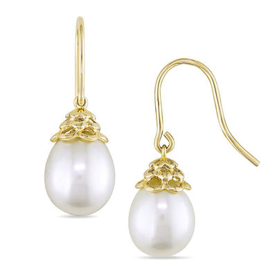 9.0-10.0mm Baroque Freshwater Cultured Pearl Drop Earrings in 14K Gold