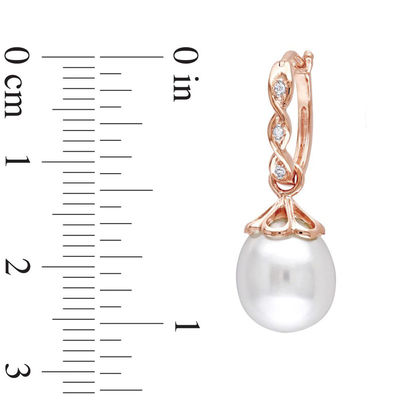 9.0-9.5mm Baroque Freshwater Cultured Pearl and Diamond Accent Twisted Drop Hoop Earrings in 10K Rose Gold