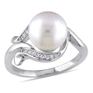 9.0-9.5mm Freshwater Cultured Pearl and 0.07 CT. T.W. Diamond Loop Ring in 10K White Gold