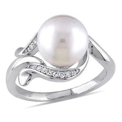 9.0-9.5mm Freshwater Cultured Pearl and 0.07 CT. T.W. Diamond Loop Ring in 10K White Gold