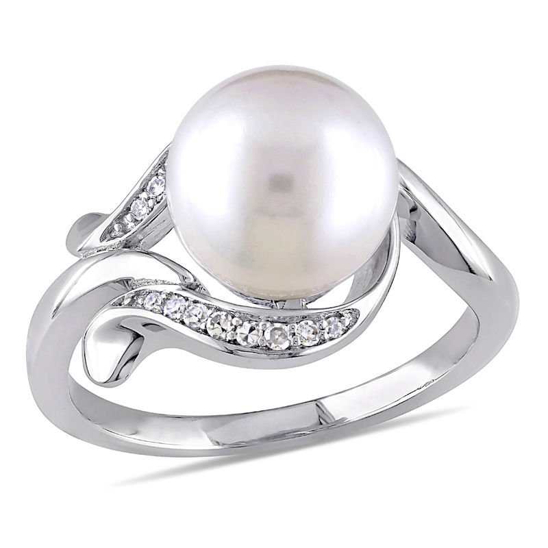 9.0-9.5mm Freshwater Cultured Pearl and 0.07 CT. T.W. Diamond Loop Ring in 10K White Gold|Peoples Jewellers
