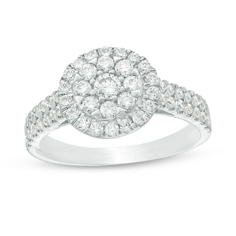 0.95 CT. T.W. Multi-Diamond Frame Double Row Ring in 10K White Gold|Peoples Jewellers