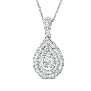 CT. T.W. Multi-Diamond Double Teardrop Frame Pendant in 10K White Gold