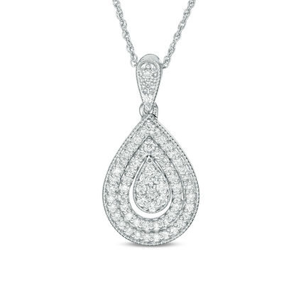 CT. T.W. Multi-Diamond Double Teardrop Frame Pendant in 10K White Gold