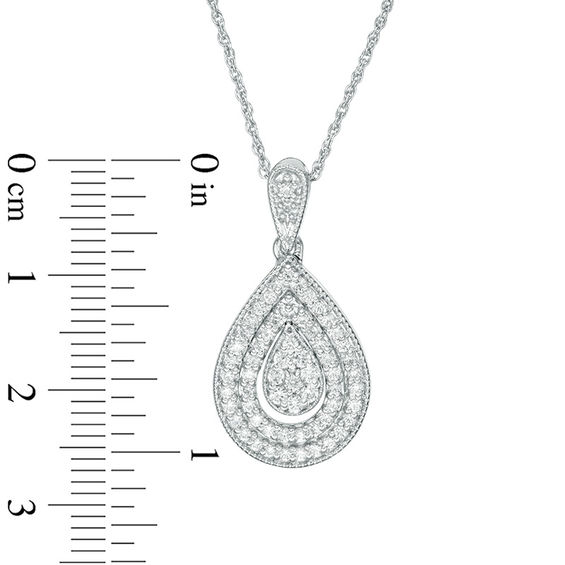 CT. T.W. Multi-Diamond Double Teardrop Frame Pendant in 10K White Gold