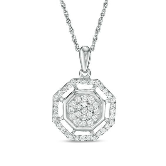 0.29 CT. T.W. Multi-Diamond Octagon Frame Pendant in 10K White Gold