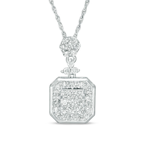 0.37 CT. T.W. Multi-Diamond Square Pendant in 10K White Gold