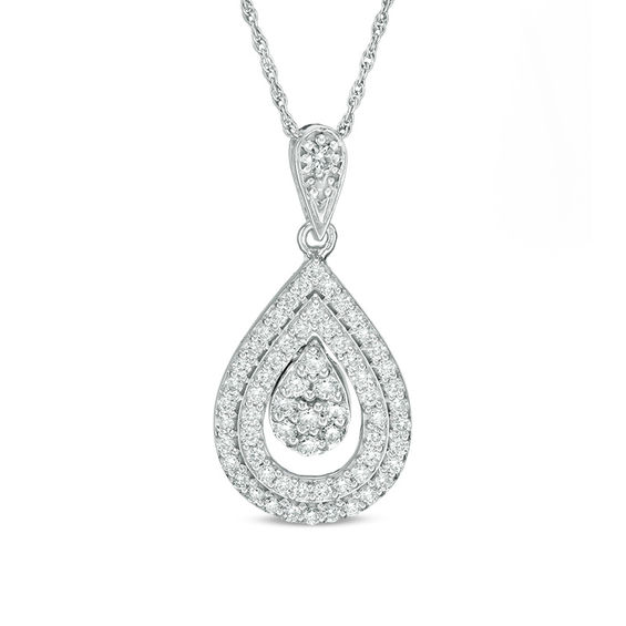 0.69 CT. T.W. Multi-Diamond Double Teardrop Frame Pendant in 10K White Gold