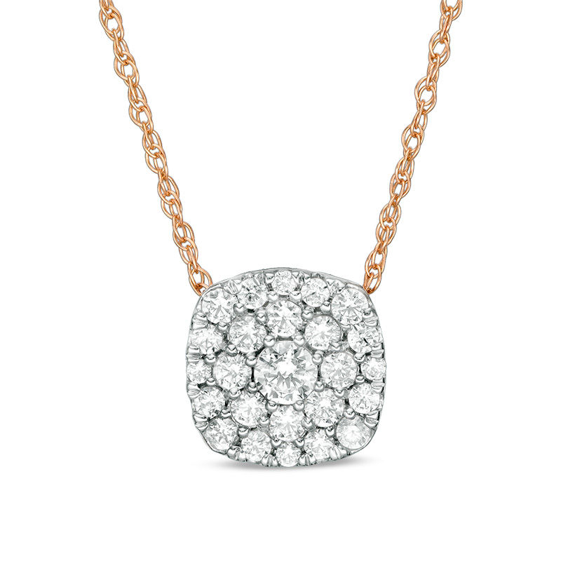 0.69 CT. T.W. Diamond Cushion Frame Pendant in 10K Rose Gold|Peoples Jewellers