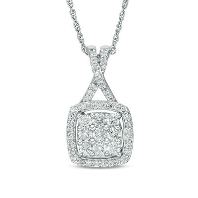 0.69 CT. T.W. Composite Diamond Cushion Frame Pendant in 10K White Gold