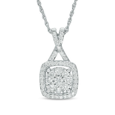 0.45 CT. T.W. Diamond Cushion Frame Pendant in 10K White Gold