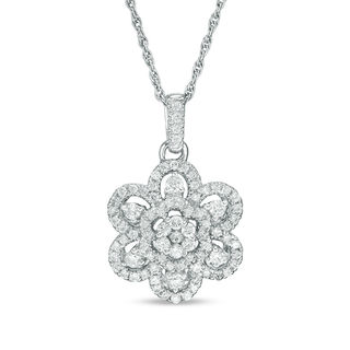 0.45 CT. T.W. Multi-Diamond Flower Pendant in 10K White Gold