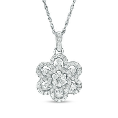 0.45 CT. T.W. Multi-Diamond Flower Pendant in 10K White Gold