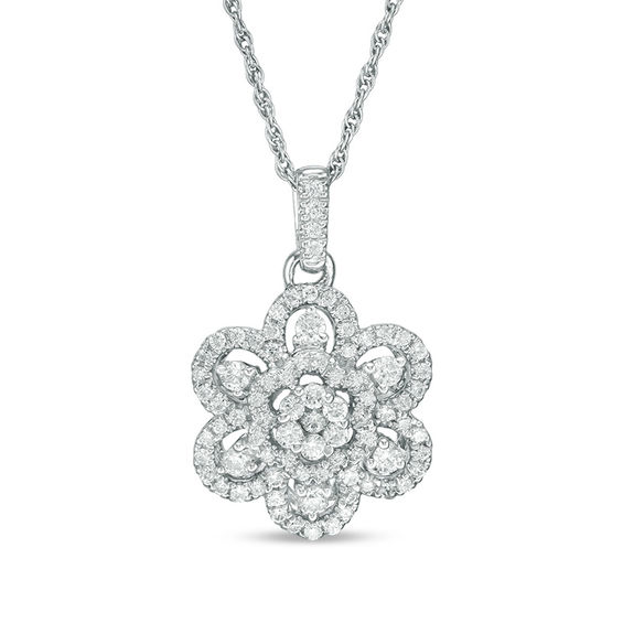 0.45 CT. T.W. Multi-Diamond Flower Pendant in 10K White Gold