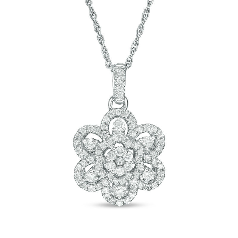 0.45 CT. T.W. Multi-Diamond Flower Pendant in 10K White Gold|Peoples Jewellers