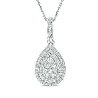 0.95 CT. T.W. Multi-Diamond Double Teardrop Frame Pendant in 10K White Gold