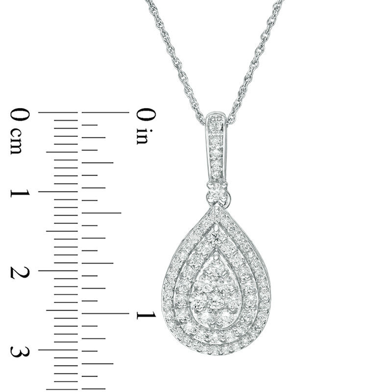 0.95 CT. T.W. Multi-Diamond Double Teardrop Frame Pendant in 10K White Gold