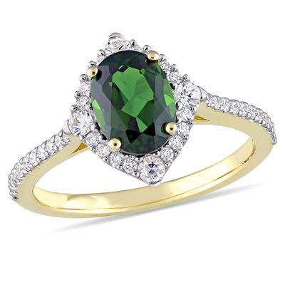 Oval Chrome Diopside, White Sapphire and 0.23 CT. T.W. Diamond Frame Ring in 14K Gold