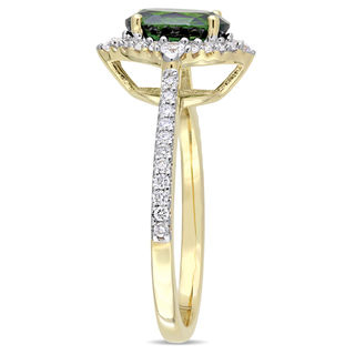 Oval Chrome Diopside, White Sapphire and 0.23 CT. T.W. Diamond Frame Ring in 14K Gold