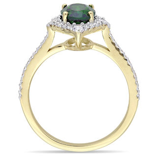 Oval Chrome Diopside, White Sapphire and 0.23 CT. T.W. Diamond Frame Ring in 14K Gold