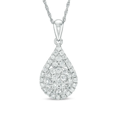 0.95 CT. T.W. Multi-Diamond Teardrop Frame Pendant in 10K White Gold