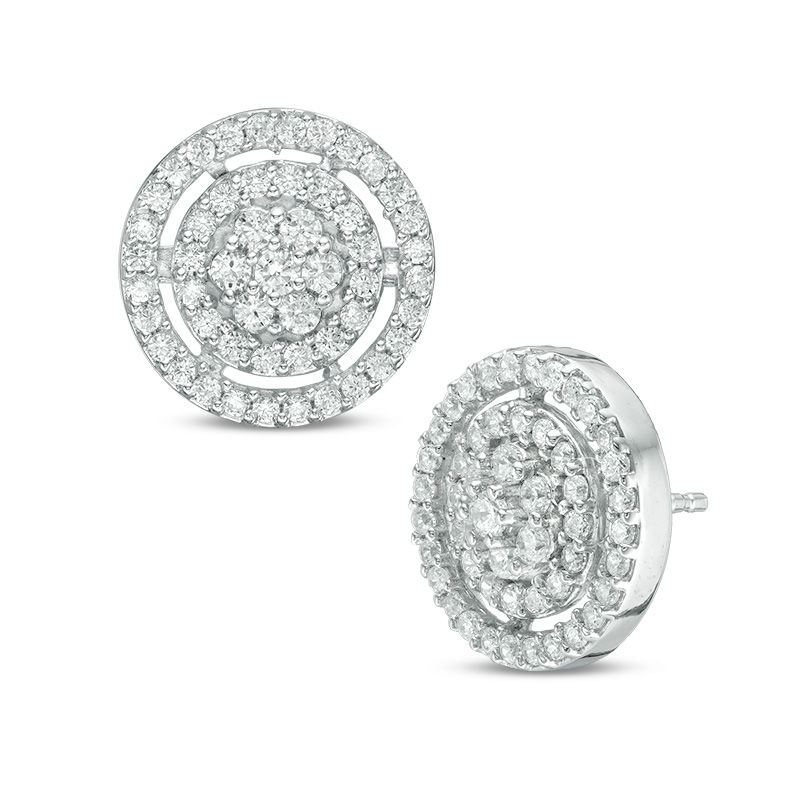 0.95 CT. T.W. Composite Diamond Double Frame Stud Earrings in 10K White Gold|Peoples Jewellers