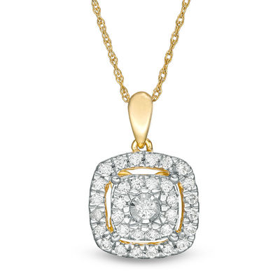 0.58 CT. T.W. Diamond Double Cushion Frame Pendant in 10K Gold